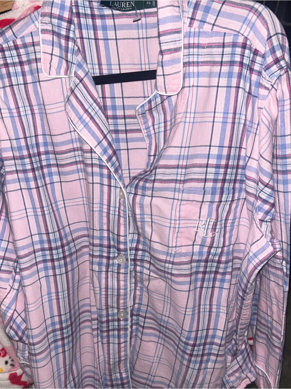 Lauren Ralph Lauren Pink Plaid Sleep Shirt Embroidered Preppy XL Cotton Classic - Picture 11 of 12